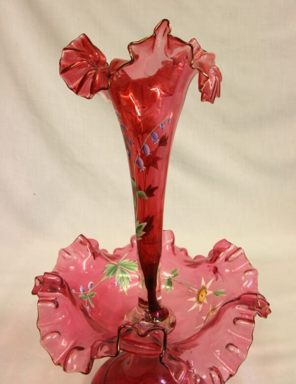 Antique Victorian Cranberry Glass Epergne Centre Piece - Image 3