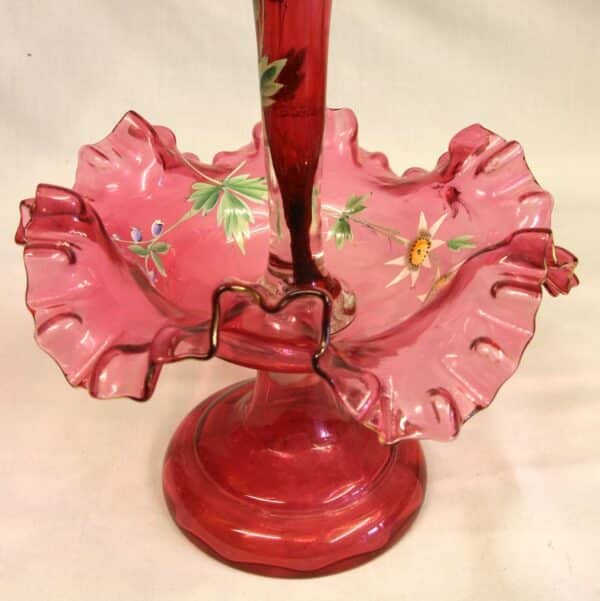Antique Victorian Cranberry Glass Epergne Centre Piece - Image 4