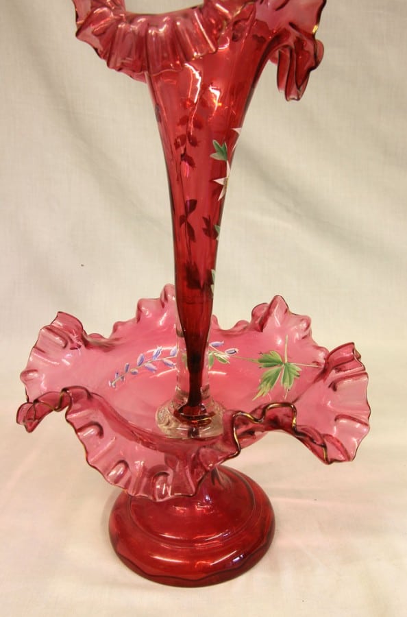 Antique Victorian Cranberry Glass Epergne Centre Piece epergne Antique Glassware 7