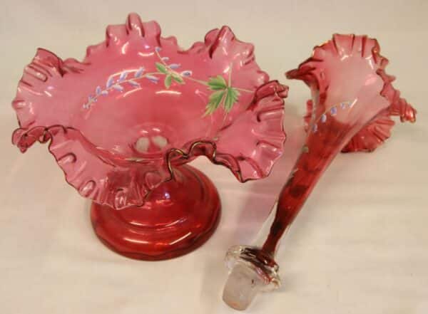 Antique Victorian Cranberry Glass Epergne Centre Piece epergne Antique Glassware 9