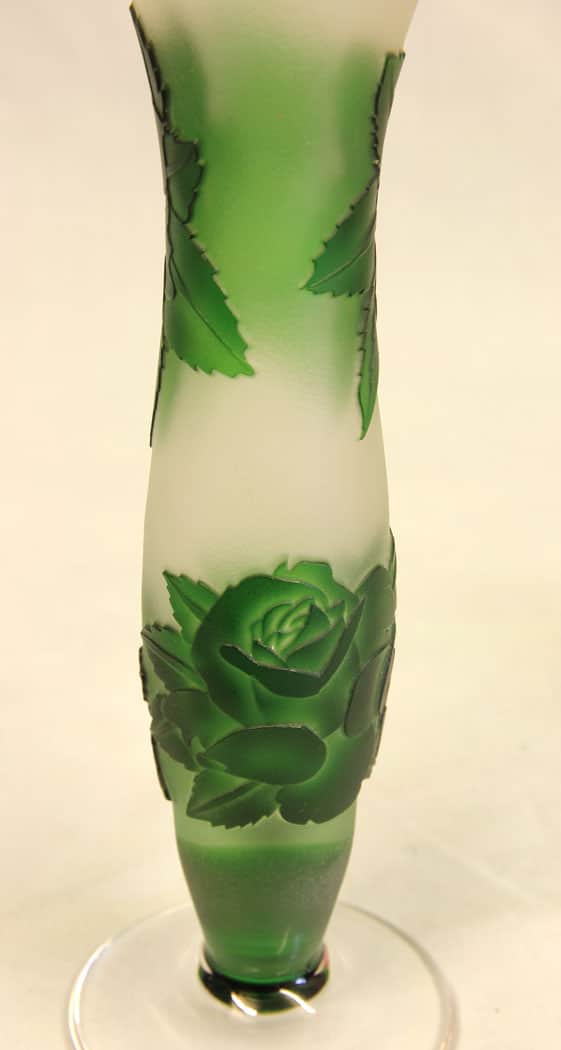 Pair Green Cameo Glass Vases cameo glass Antique Glassware 6