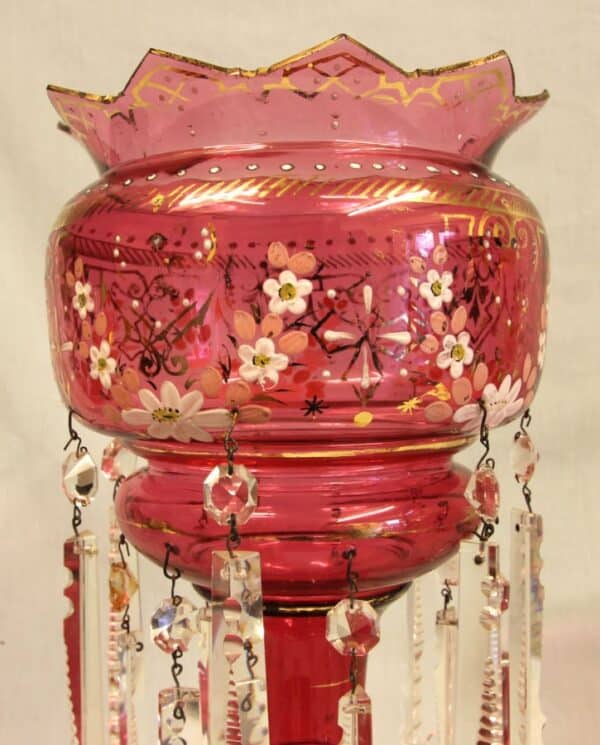Antique Victorian Cranberry Mantle Table Lustre - Image 2