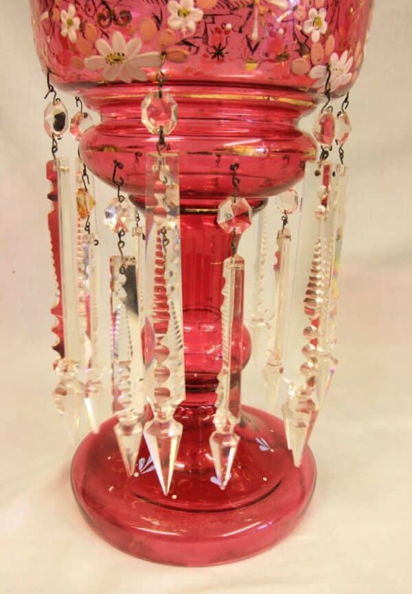 Antique Victorian Cranberry Mantle Table Lustre Antique Antique Glassware 5