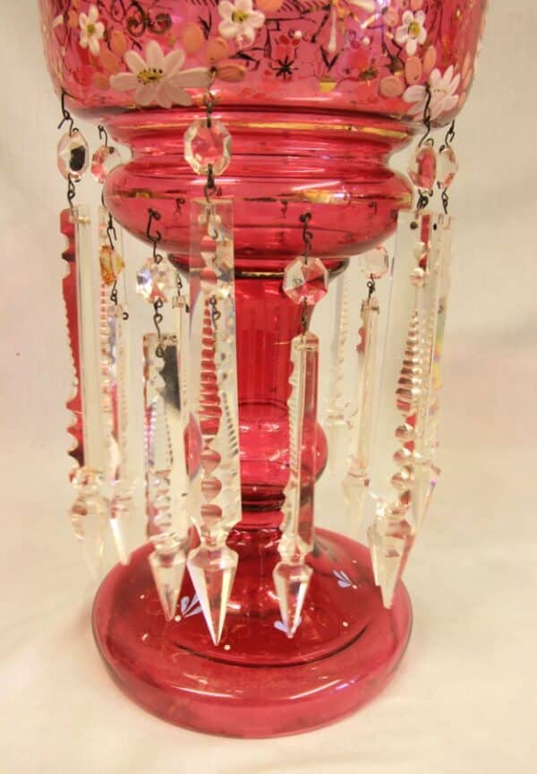 Antique Victorian Cranberry Mantle Table Lustre - Image 3