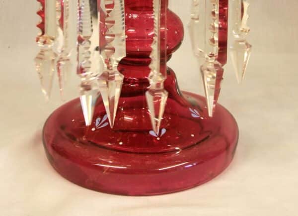 Antique Victorian Cranberry Mantle Table Lustre - Image 4