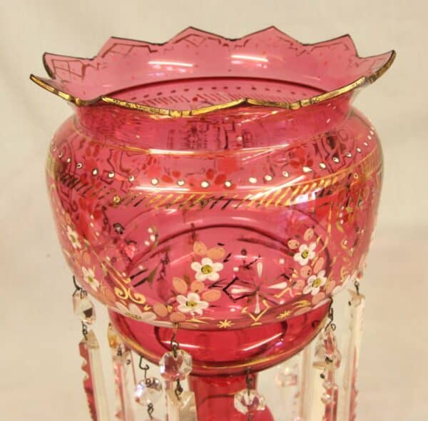 Antique Victorian Cranberry Mantle Table Lustre Antique Antique Glassware 9