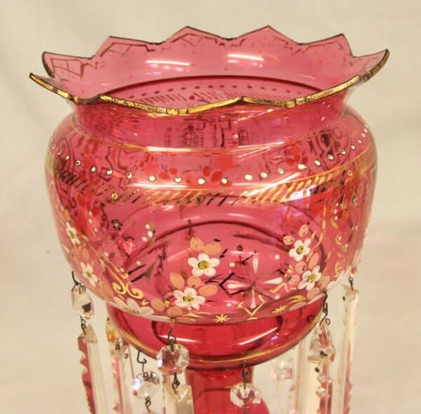 Antique Victorian Cranberry Mantle Table Lustre - Image 7