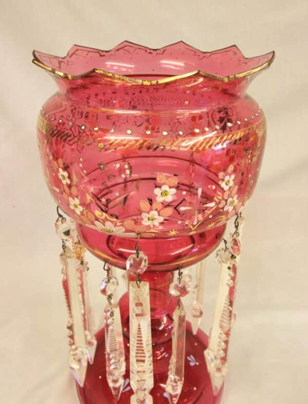 Antique Victorian Cranberry Mantle Table Lustre - Image 8