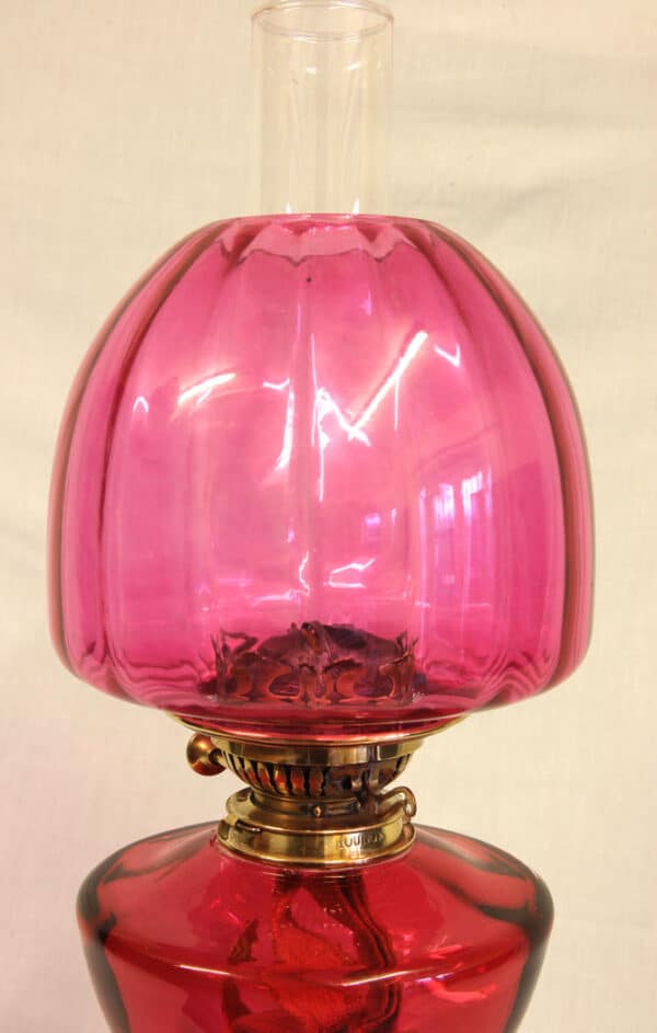 Antique Victorian Cranberry Oil Lamp - Image 10