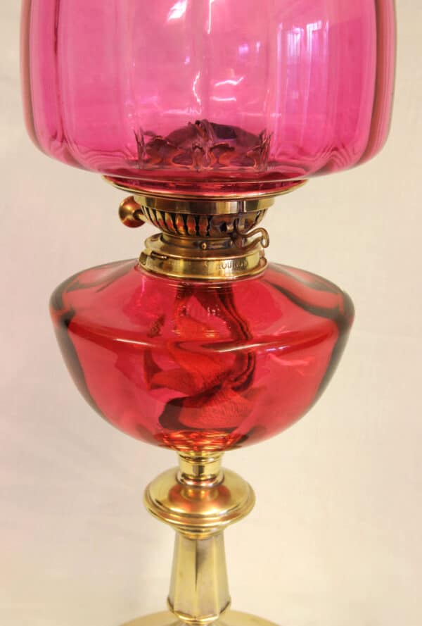 Antique Victorian Cranberry Oil Lamp - Image 11