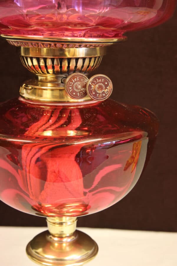 Antique Victorian Cranberry Oil Lamp - Image 4