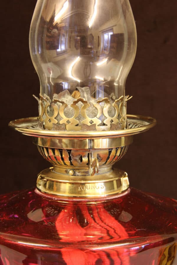 Antique Victorian Cranberry Oil Lamp - Image 6