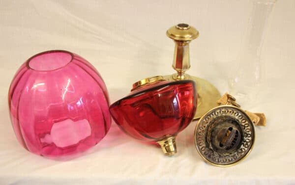 Antique Victorian Cranberry Oil Lamp - Image 9