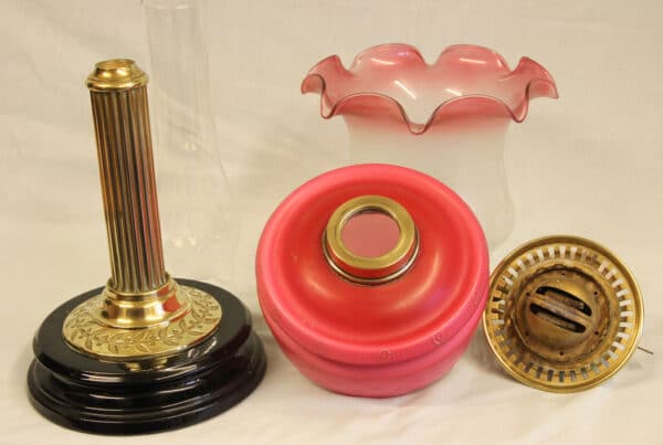 Antique Victorian Satin Pink Oil Lamp - Image 9