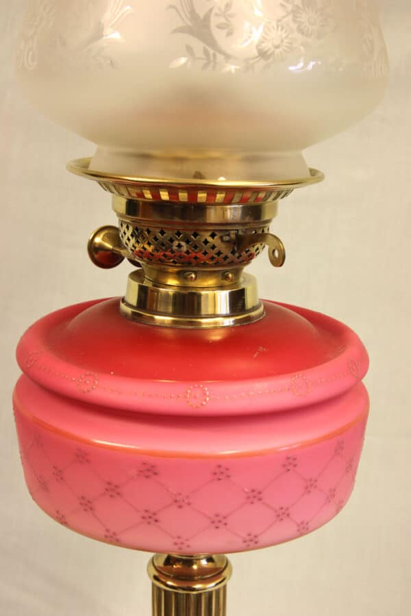 Antique Victorian Satin Pink Oil Lamp Antique Antique Lighting 5