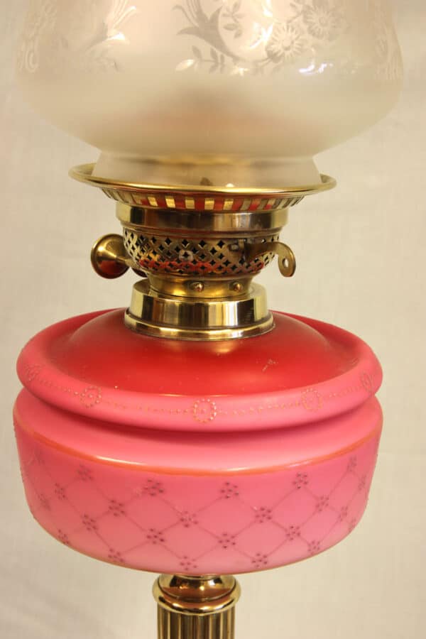 Antique Victorian Satin Pink Oil Lamp - Image 3
