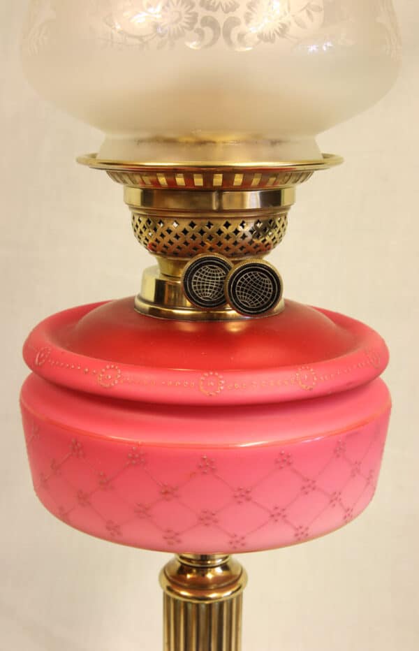 Antique Victorian Satin Pink Oil Lamp - Image 4