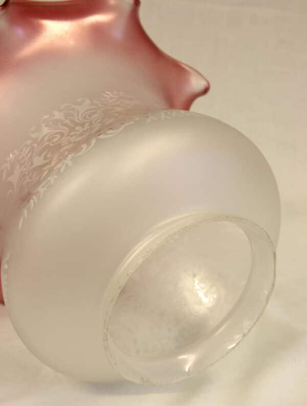 Antique Victorian Satin Pink Oil Lamp - Image 7