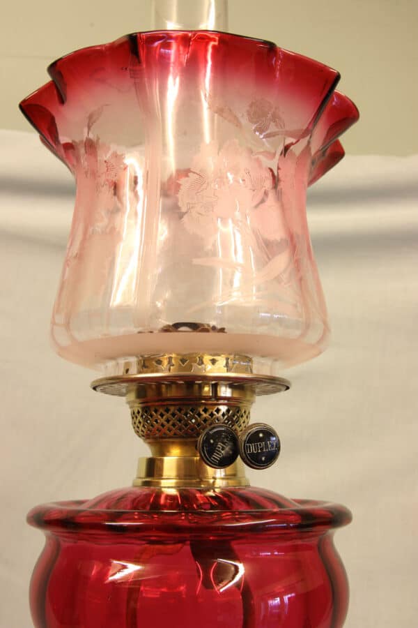 Antique Victorian Cranberry Oil Lamp Antique Antique Lighting 9