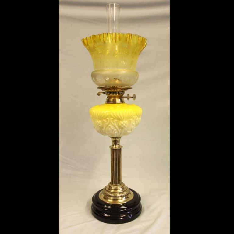 Antique Victorian Yellow Glass Oil Lamp