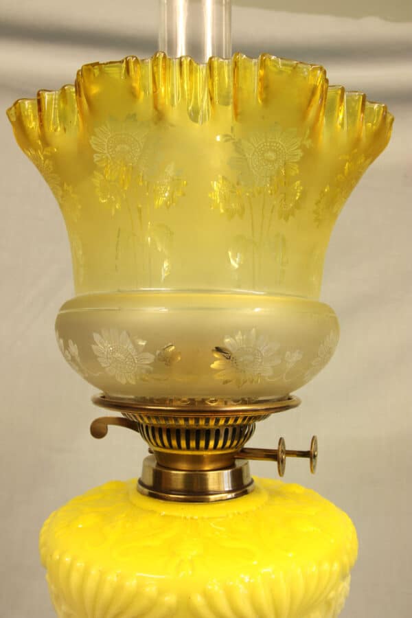 Antique Victorian Yellow Glass Oil Lamp Antique Antique Lighting 4