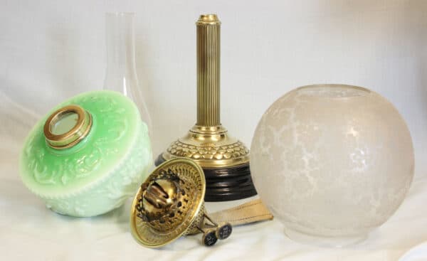 Antique Victorian Oil Lamp Green Font - Image 8