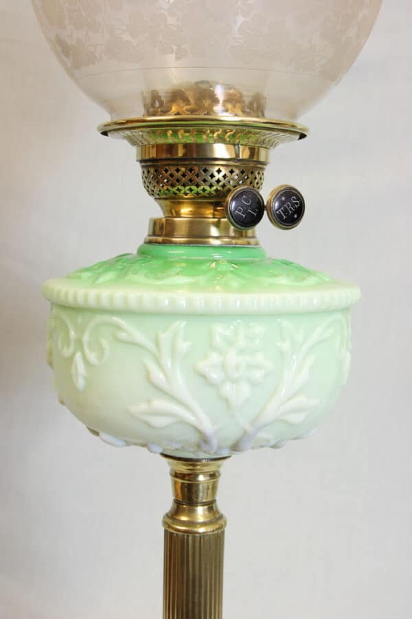 Antique Victorian Oil Lamp Green Font - Image 4