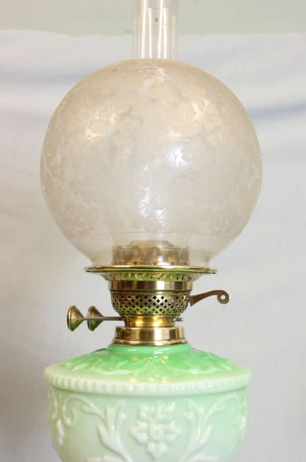Antique Victorian Oil Lamp Green Font - Image 6