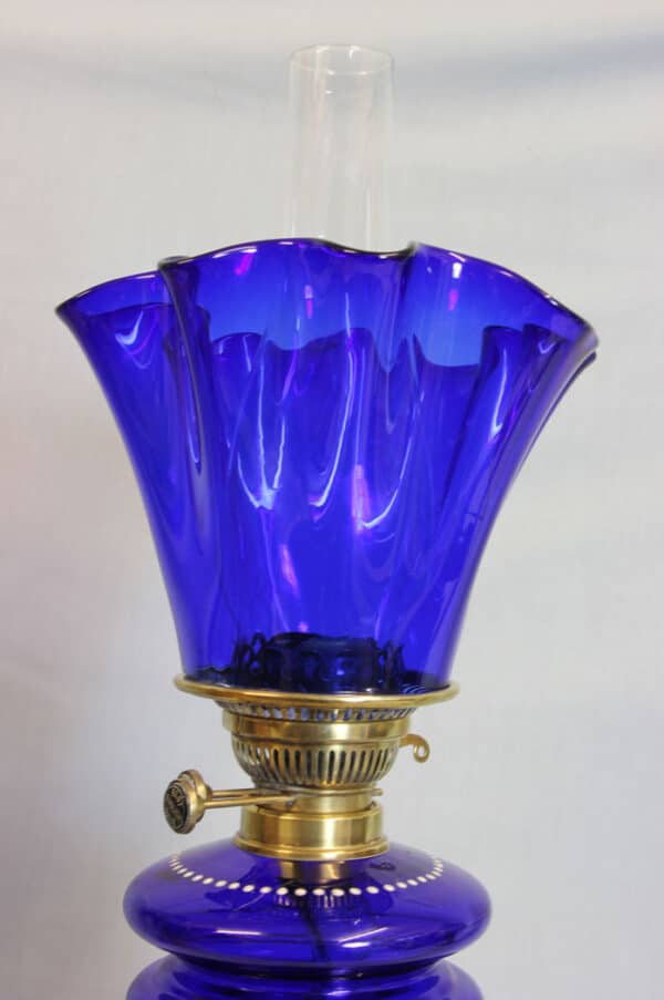 Antique Bristol Blue Oil Lamp - Image 4