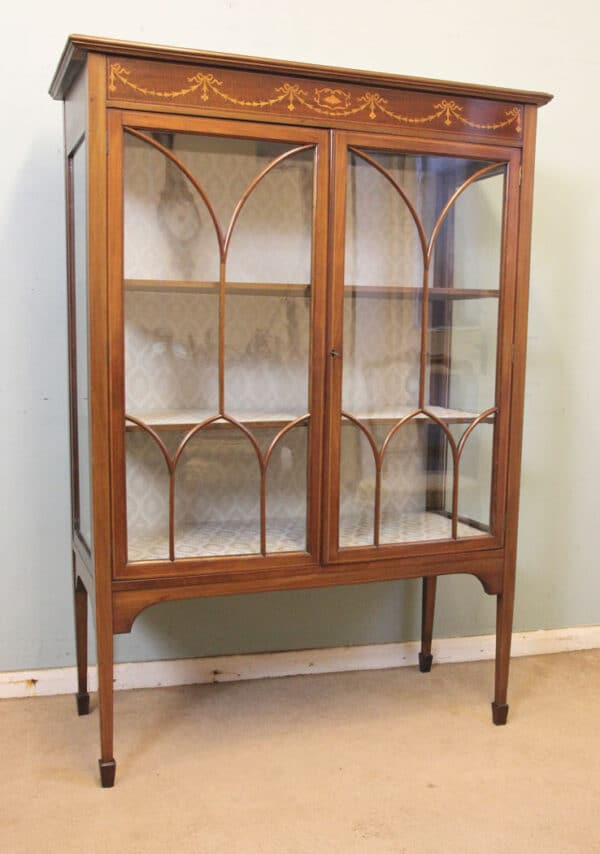 Antique Mahogany Inlaid Display Cabinet Antique Antique Cabinets 13