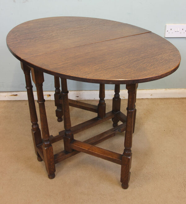 Antique Oak Drop Leaf Gateleg Occasional Table - Image 9