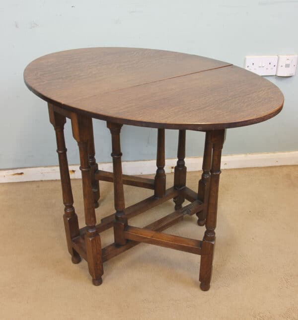 Antique Oak Drop Leaf Gateleg Occasional Table - Image 6