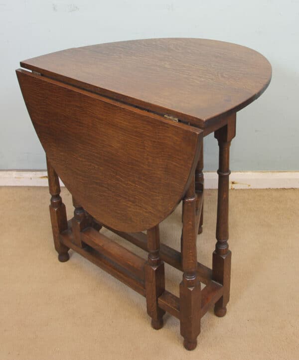 Antique Oak Drop Leaf Gateleg Occasional Table - Image 7