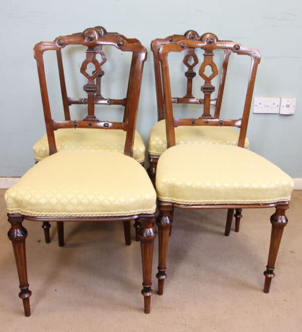 Antique Set of Four Victorian Walnut Dining Chairs - Image 2