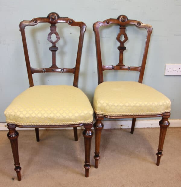 Antique Set of Four Victorian Walnut Dining Chairs - Image 4
