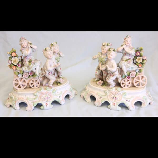 Antique Pair of Early 20th Century Porcelain Figurines of Mother & Children