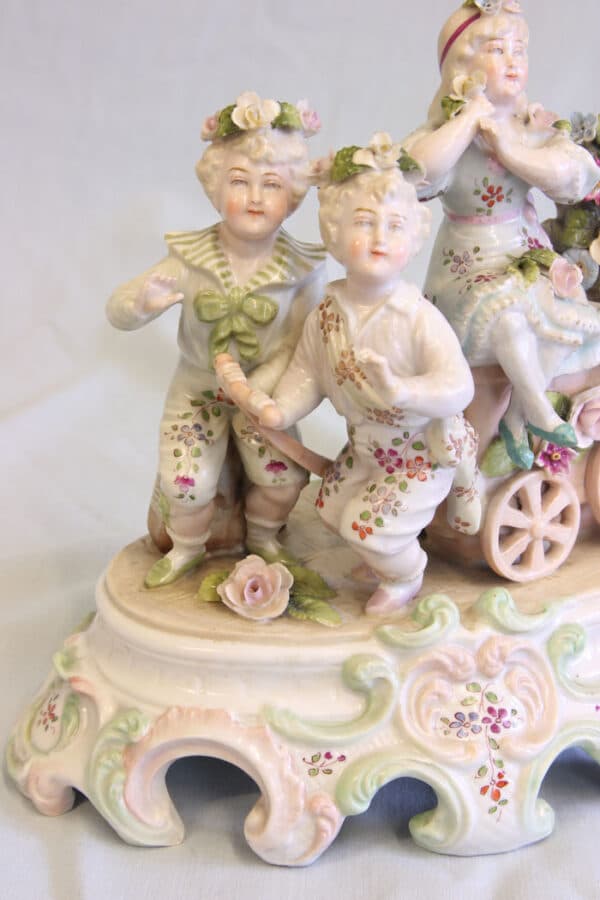 Antique Pair of Early 20th Century Porcelain Figurines of Mother & Children - Image 11