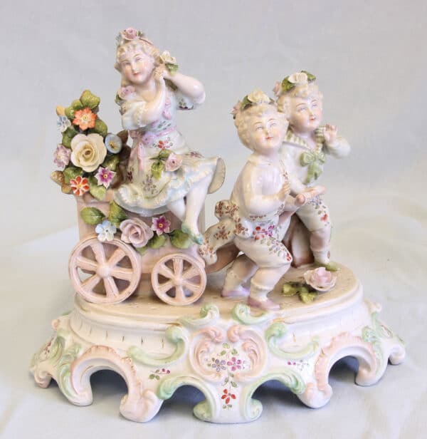 Antique Pair of Early 20th Century Porcelain Figurines of Mother & Children Antique Antique Ceramics 4