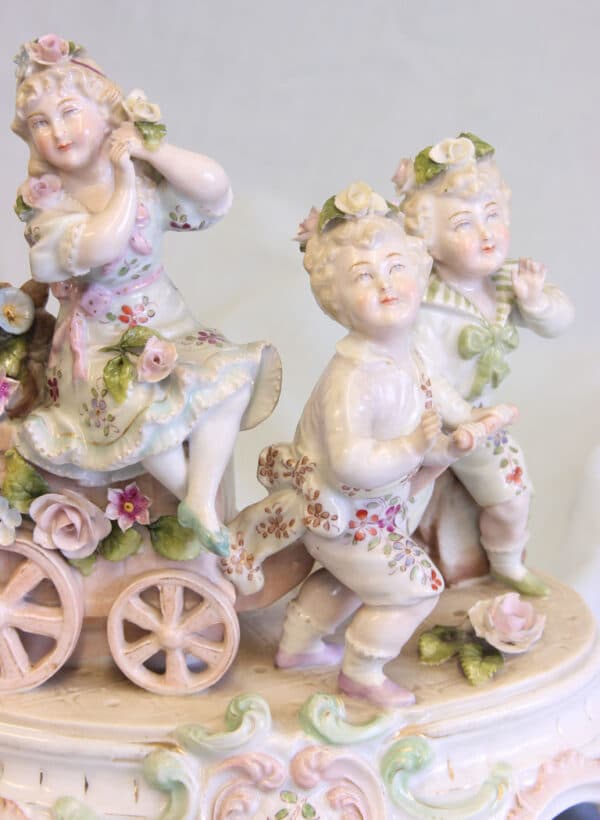Antique Pair of Early 20th Century Porcelain Figurines of Mother & Children Antique Antique Ceramics 8