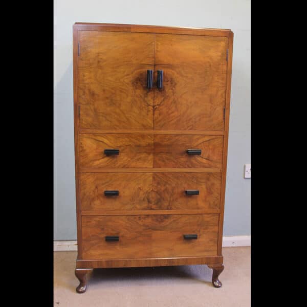 Antique Art Deco Style Figured Walnut Tallboy