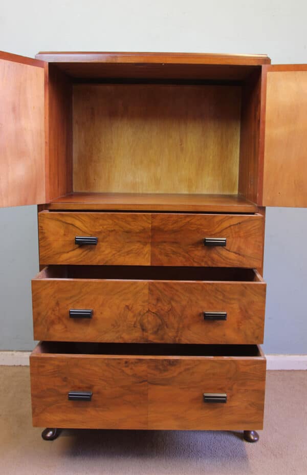 Antique Art Deco Style Figured Walnut Tallboy - Image 6