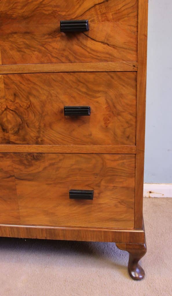 Antique Art Deco Style Figured Walnut Tallboy - Image 7
