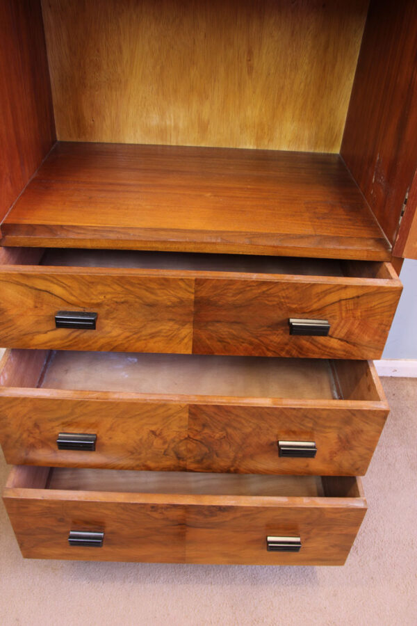 Antique Art Deco Style Figured Walnut Tallboy - Image 8