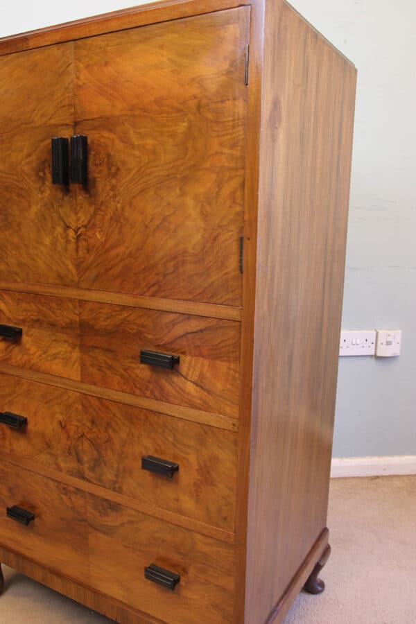 Antique Art Deco Style Figured Walnut Tallboy - Image 4