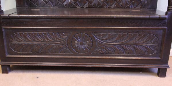 Antique Carved Oak Settle Bench Hall Seat - Image 6