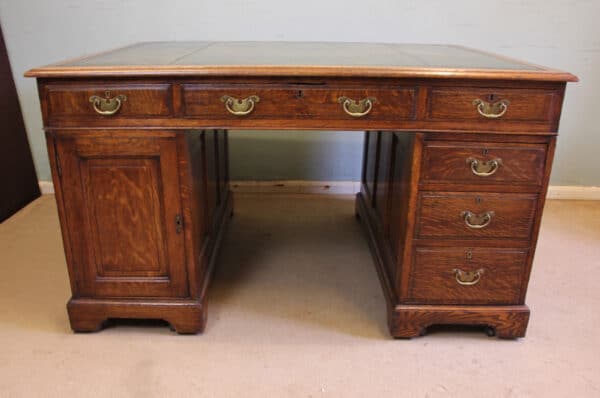 Antique Oak Partners Writing Desk - Image 9