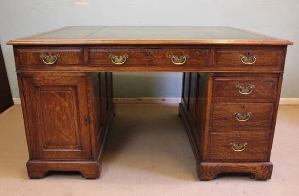 Antique Oak Partners Writing Desk - Image 4