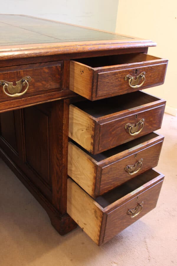 Antique Oak Partners Writing Desk - Image 5