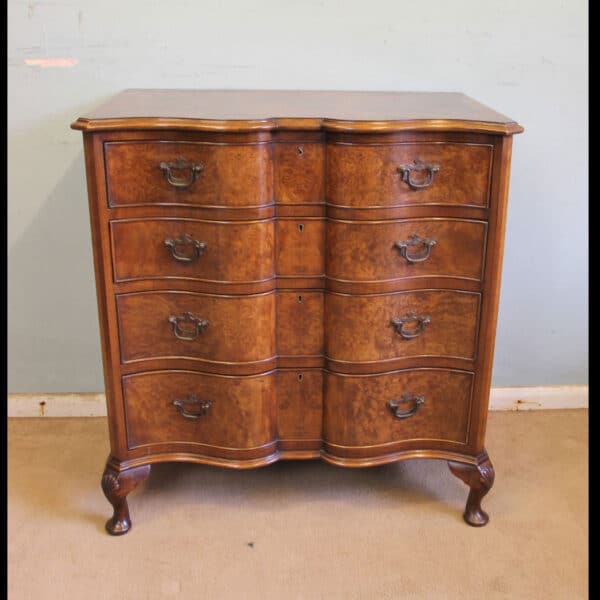 Antique Burr Walnut Serpentine Front Chest of Drawers