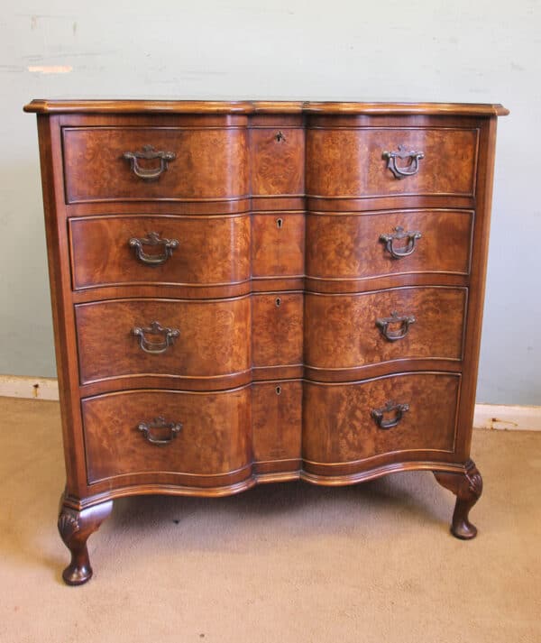 Antique Burr Walnut Serpentine Front Chest of Drawers - Image 2